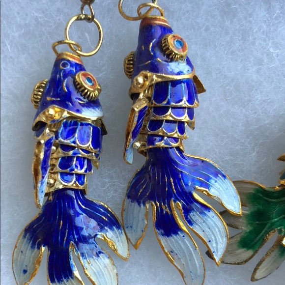 Fantail Cloisonné Fish 🐟 Earrings - Picture 3 of 8